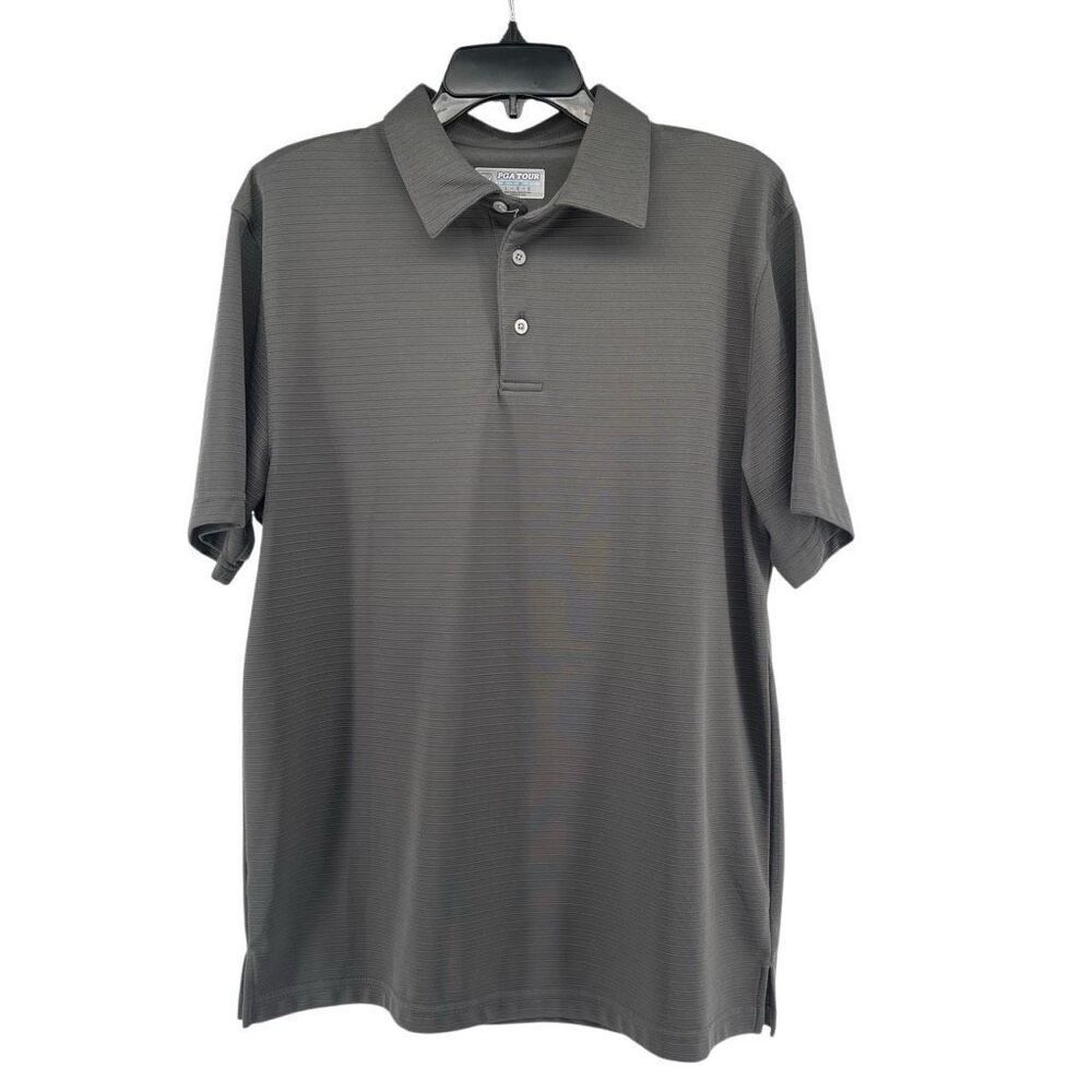 PGA Tour Men’s Gray Fitted Short Sleeve Golf Polo Shirt Size Large